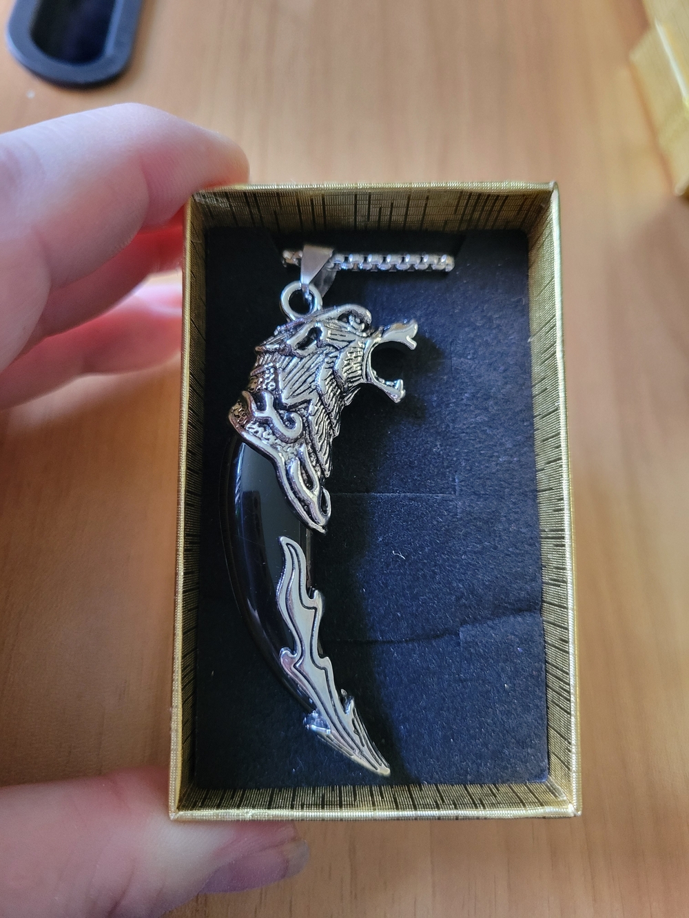 🧋NEW🧋Stainless Steel Wolf Claw Pendant Necklace with Black Inlay